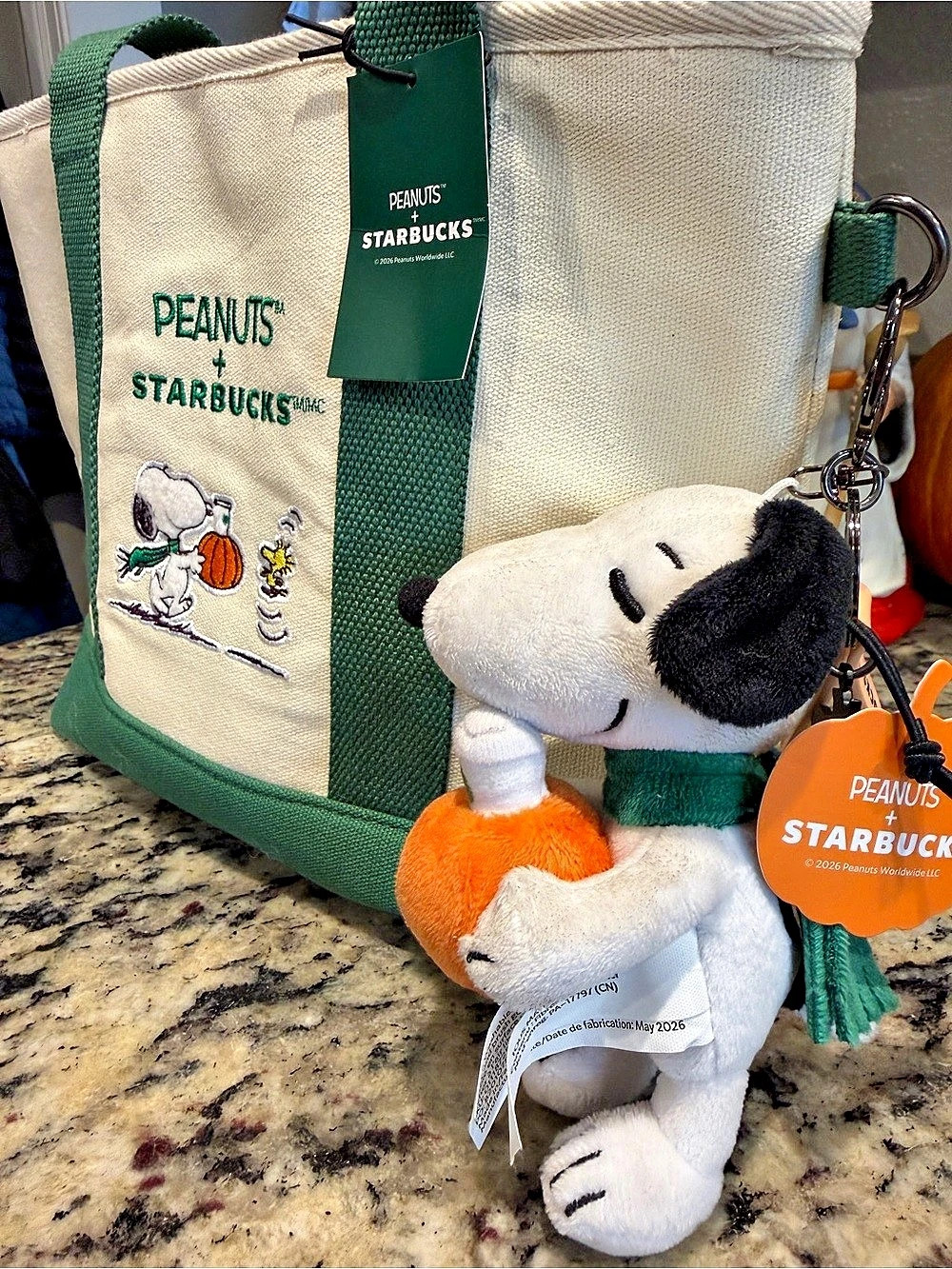 Starbucks + Peanuts Mini Tote and Snoopy keychain